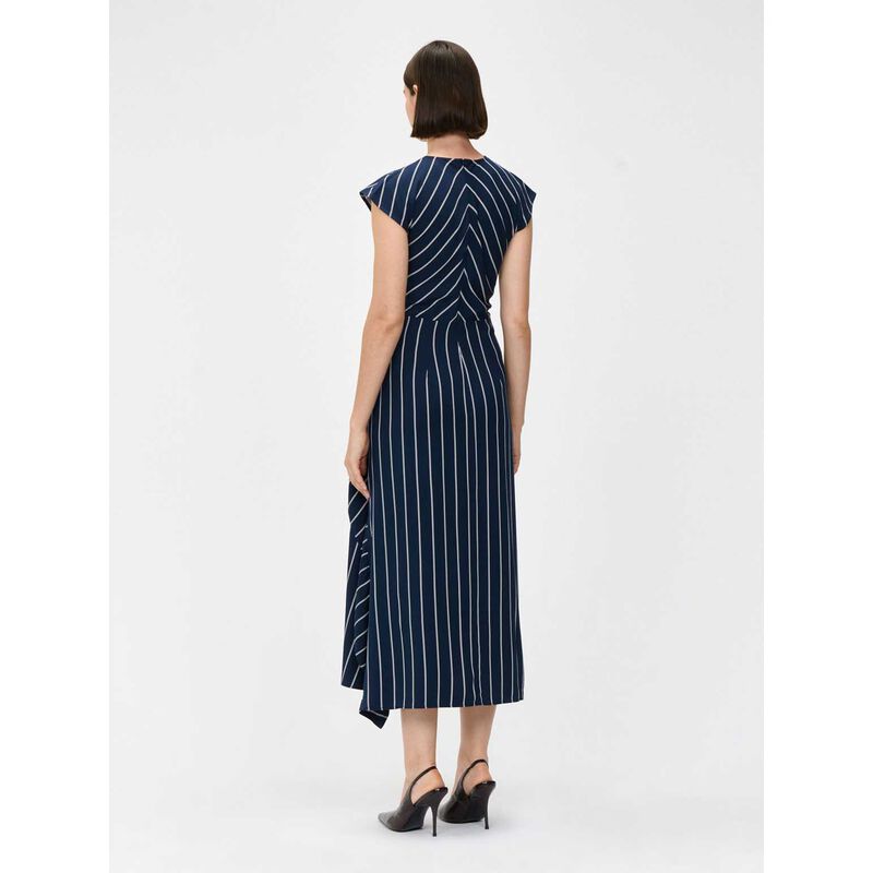 Veronika Maine Navy Pinstripe Flounce Dress image number 1